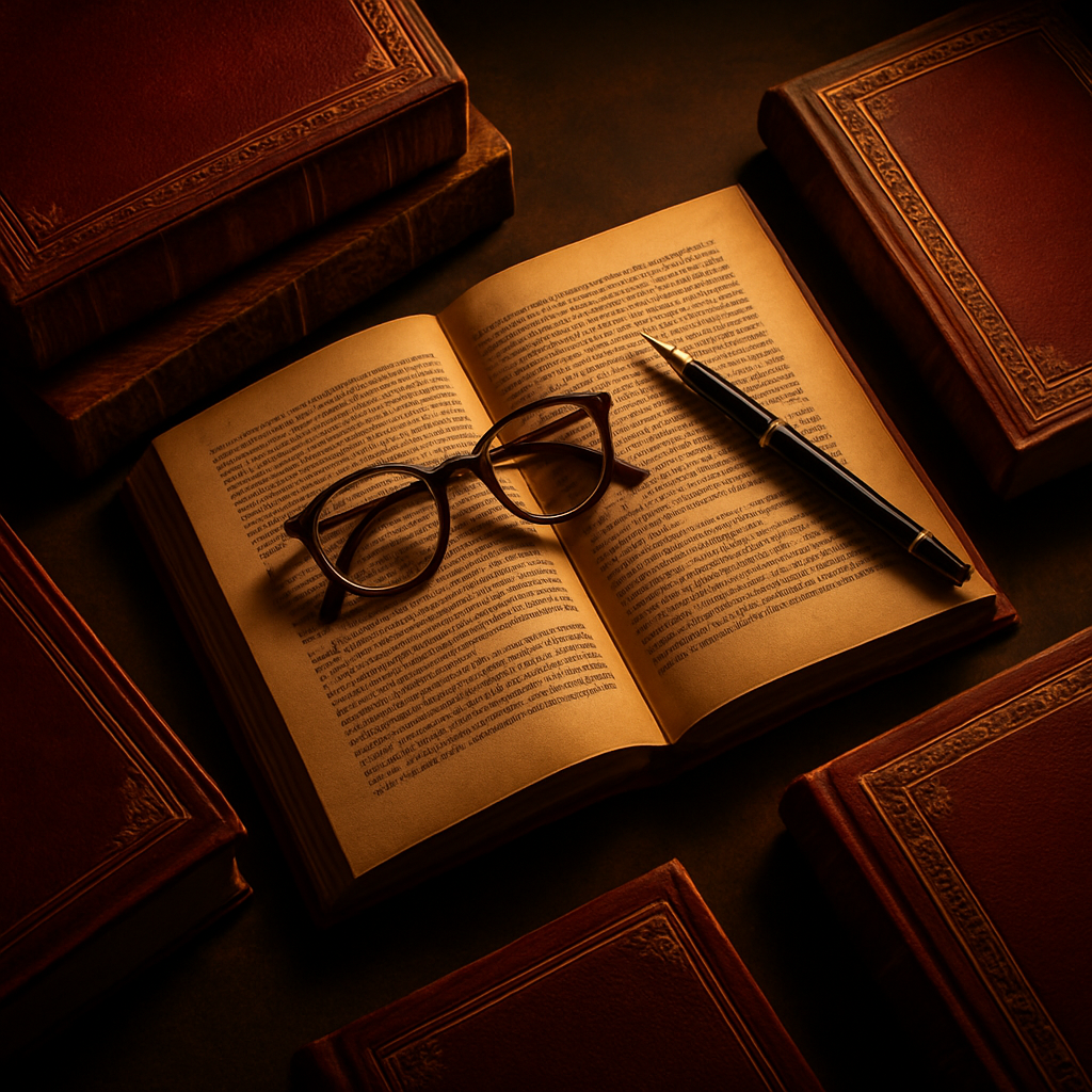 The Prestige Voice founder and host reading in a warm study